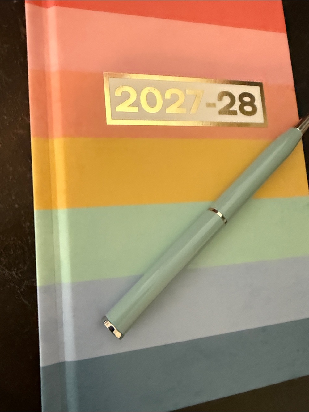 Coach Pastel Blue Compact Pen with Rainbow Stripe 2027-28 Planner New